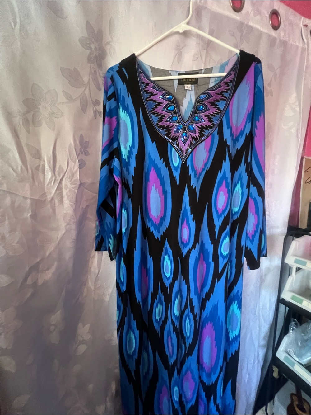 Vintage Bob Mackie Blue & Purple bohemian style V‑Neck Maxi Dress - Picture 4 of 11
